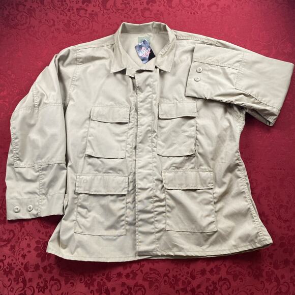 Tru Spec Military BDU Utility Pocket Button Jacket Mens XL Long Beige Chore Coat - Picture 1 of 12
